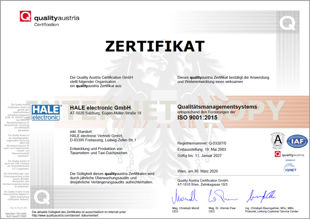 ISO 9001:2015 / HALE electronic