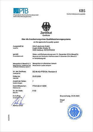 PTB-Zertifikat / HALE-Konformitätsservicestelle